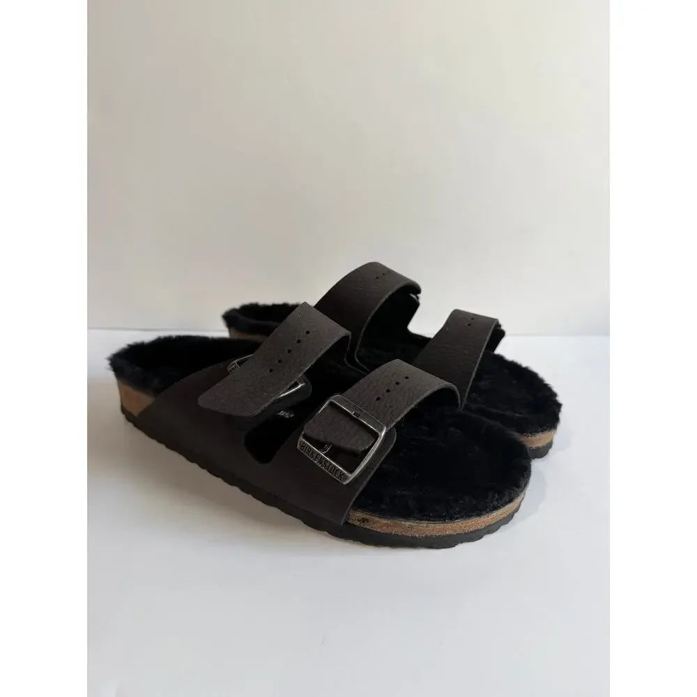 Birkenstock Arizona BS Shearling Lined Slides Desert Dust BLACK Size 42 NARROW